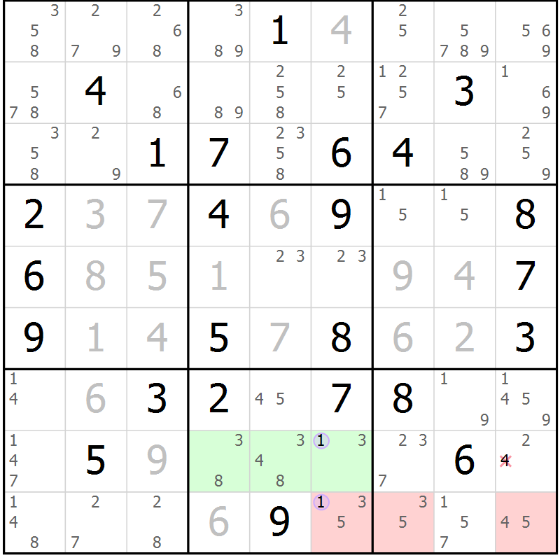 Position des candidats pour la solution de la Gr 45 page 48 du magazine de sudoku Suprême n° 027