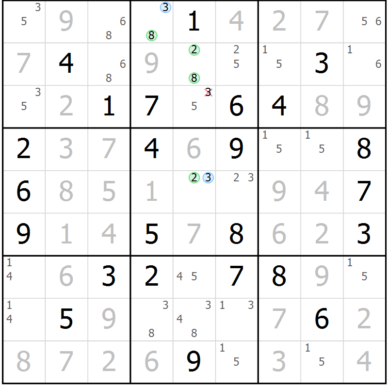 Position des candidats pour la solution de la Gr 45 page 48 du magazine de sudoku Suprême n° 027