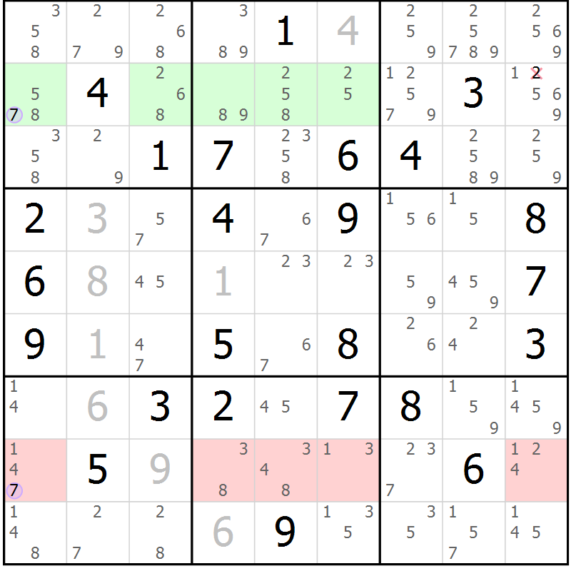 Position des candidats pour la solution de la Gr 45 page 48 du magazine de sudoku Suprême n° 027