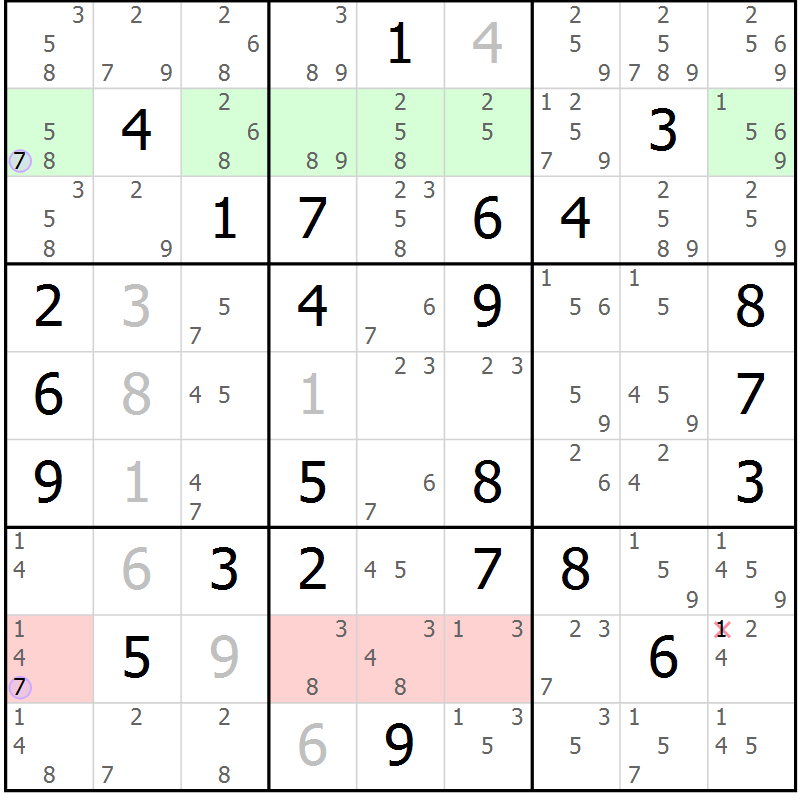 Position des candidats pour la solution de la Gr 45 page 48 du magazine de sudoku Suprême n° 027