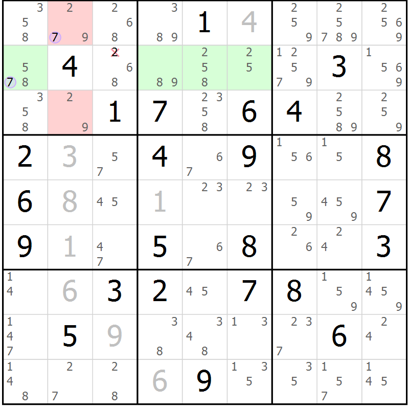 Position des candidats pour la solution de la Gr 45 page 48 du magazine de sudoku Suprême n° 027