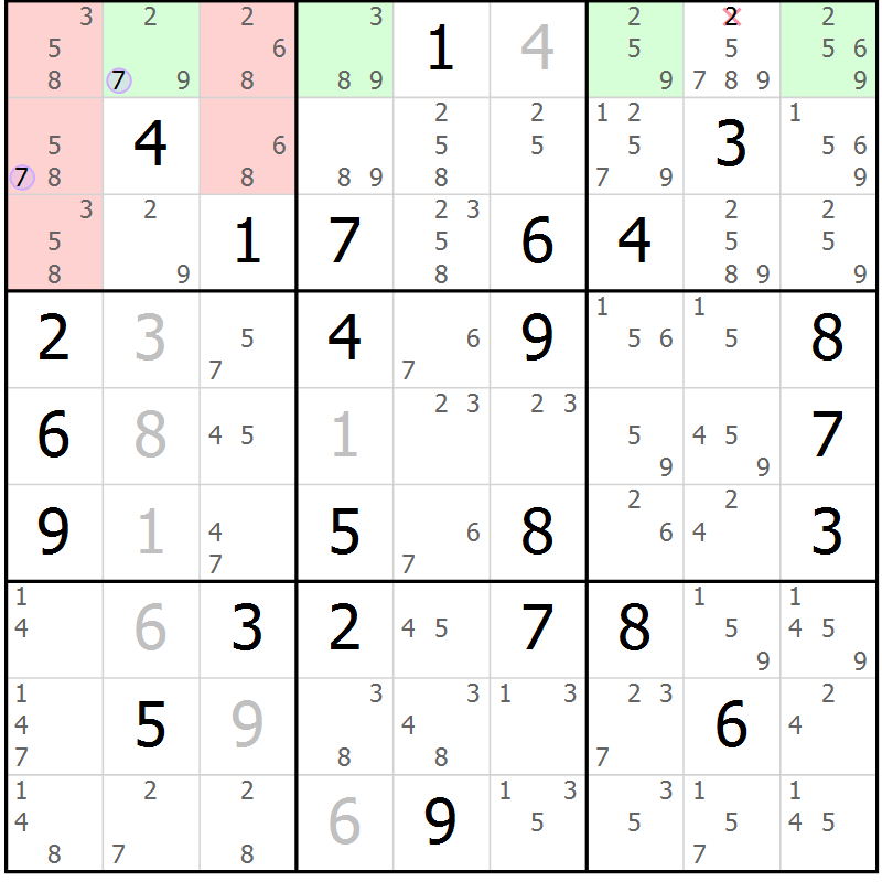 Position des candidats pour la solution de la Gr 45 page 48 du magazine de sudoku Suprême n° 027