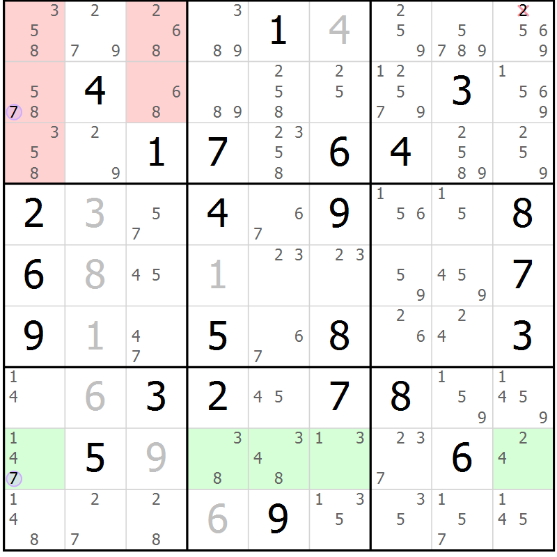 Position des candidats pour la solution de la Gr 45 page 48 du magazine de sudoku Suprême n° 027