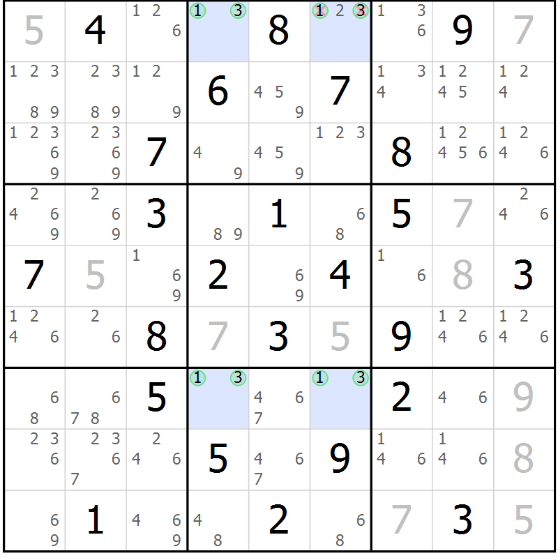 Position des candidats pour la solution de la Gr 46 page 49 du magazine de sudoku Suprême n° 027