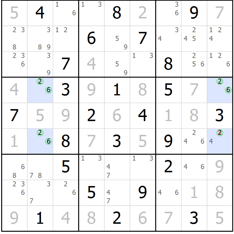 Position des candidats pour la solution de la Gr 46 page 49 du magazine de sudoku Suprême n° 027