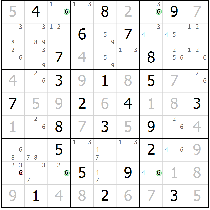 Position des candidats pour la solution de la Gr 46 page 49 du magazine de sudoku Suprême n° 027
