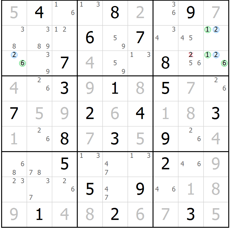 Position des candidats pour la solution de la Gr 46 page 49 du magazine de sudoku Suprême n° 027