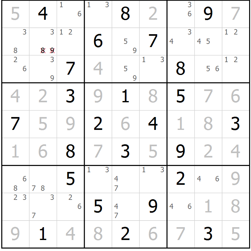 Position des candidats pour la solution de la Gr 46 page 49 du magazine de sudoku Suprême n° 027
