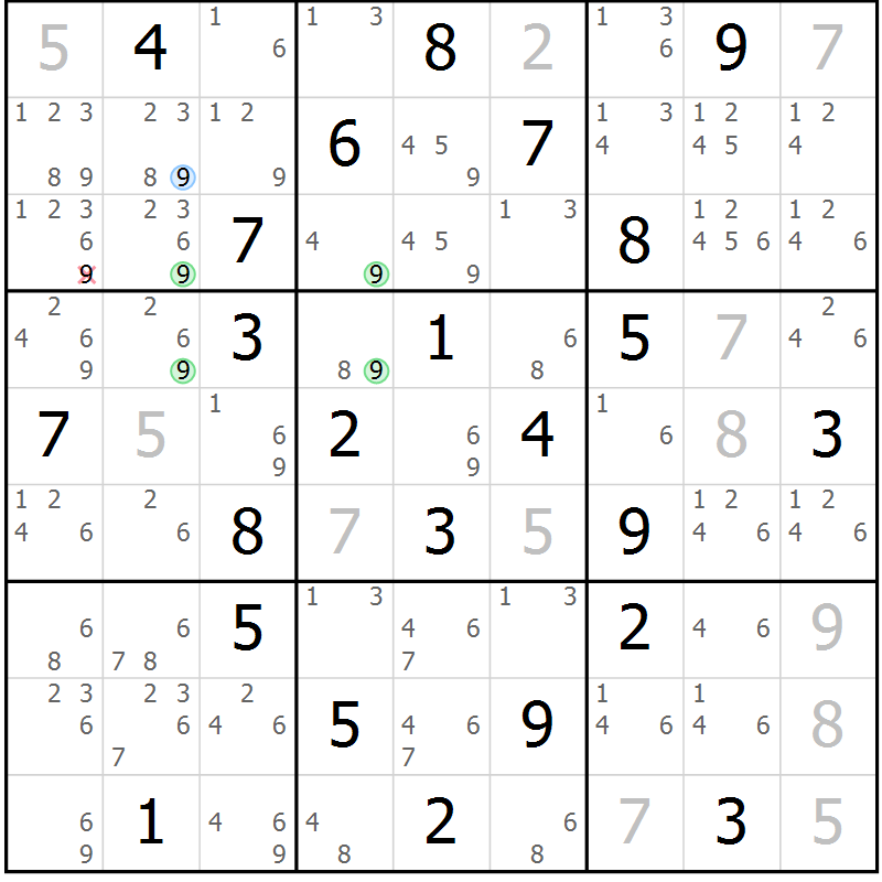 Position des candidats pour la solution de la Gr 46 page 49 du magazine de sudoku Suprême n° 027