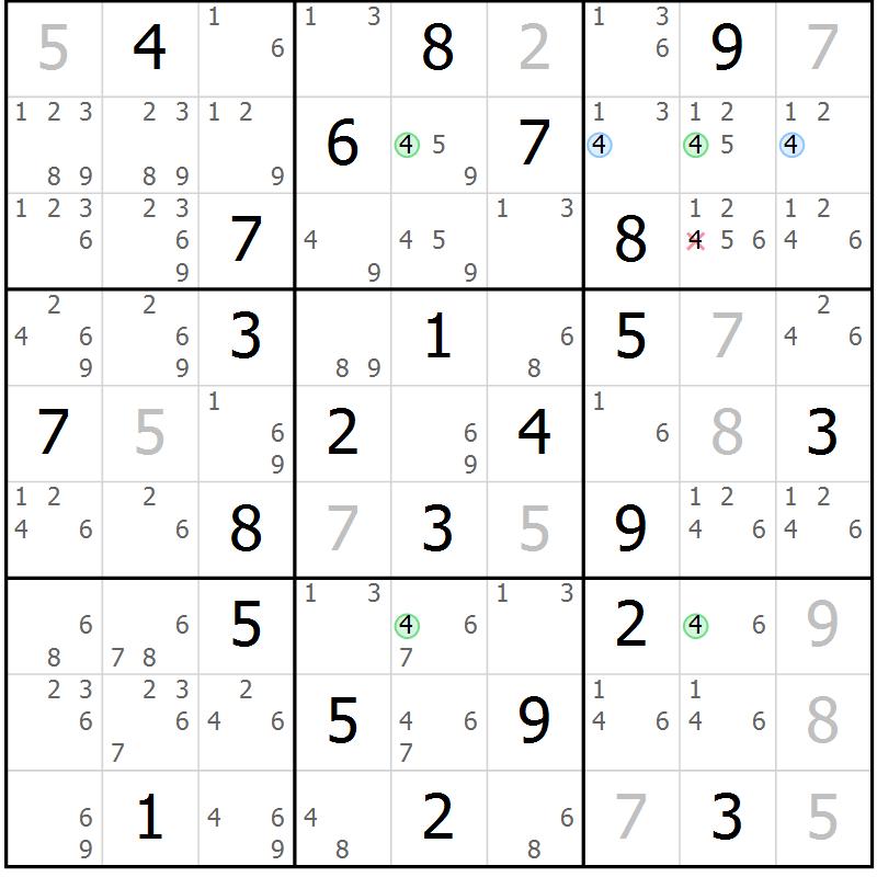 Position des candidats pour la solution de la Gr 46 page 49 du magazine de sudoku Suprême n° 027