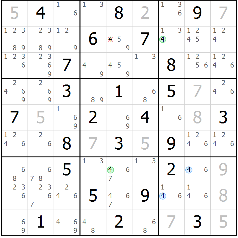 Position des candidats pour la solution de la Gr 46 page 49 du magazine de sudoku Suprême n° 027