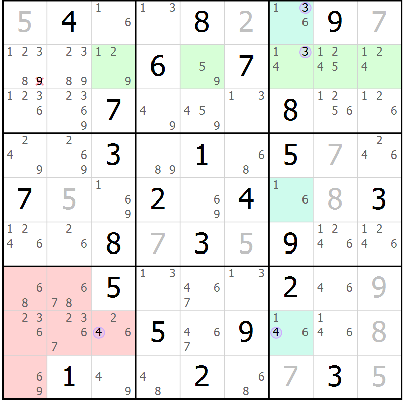 Position des candidats pour la solution de la Gr 46 page 49 du magazine de sudoku Suprême n° 027