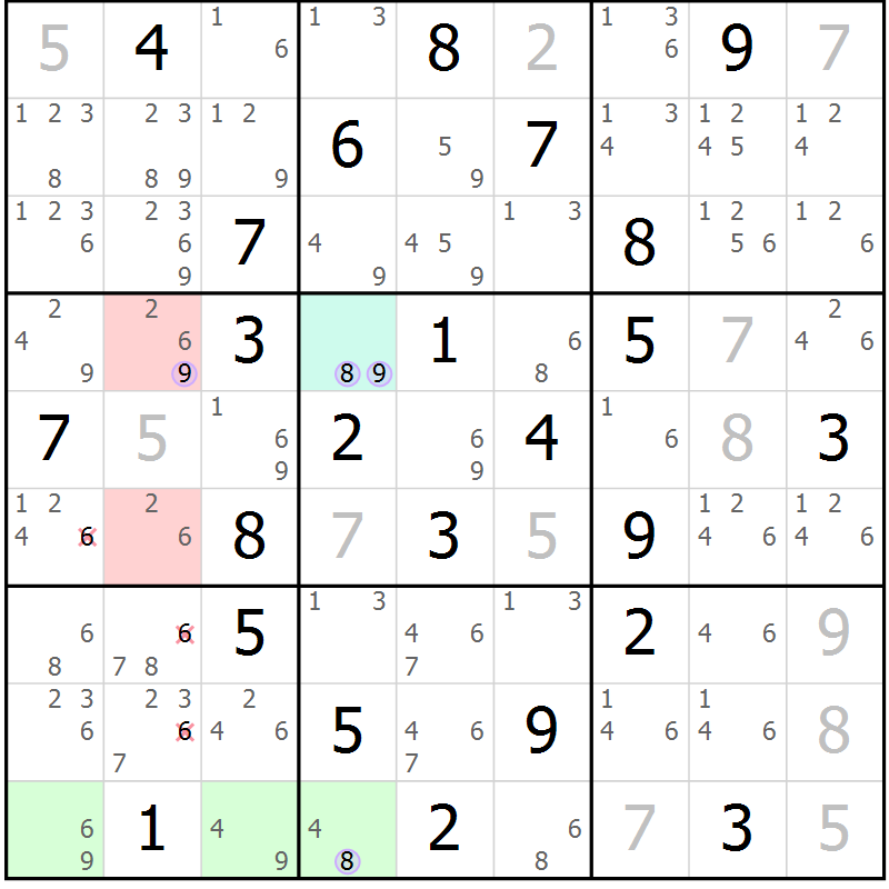 Position des candidats pour la solution de la Gr 46 page 49 du magazine de sudoku Suprême n° 027