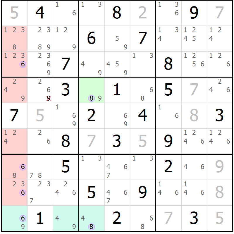 Position des candidats pour la solution de la Gr 46 page 49 du magazine de sudoku Suprême n° 027