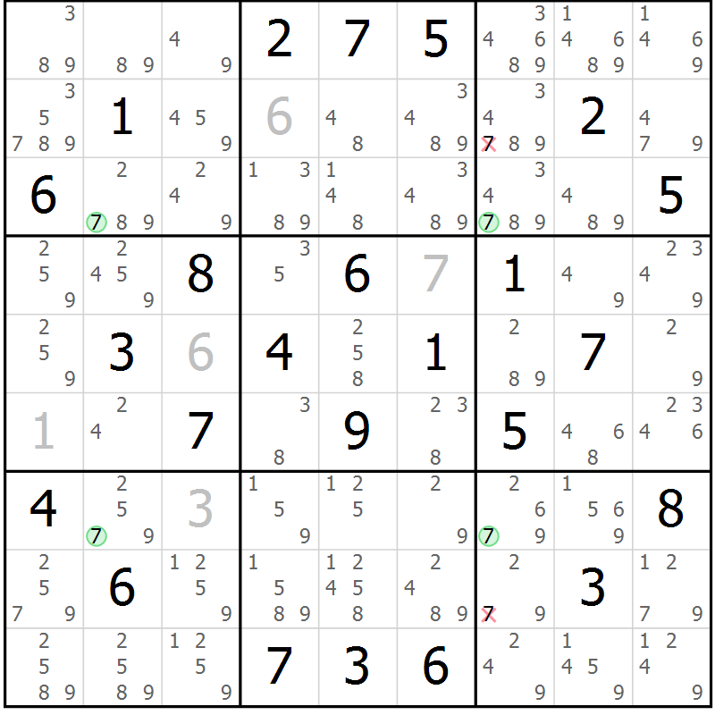 Position des candidats pour la solution de la Gr 47 page 50 du magazine de sudoku Suprême n° 027