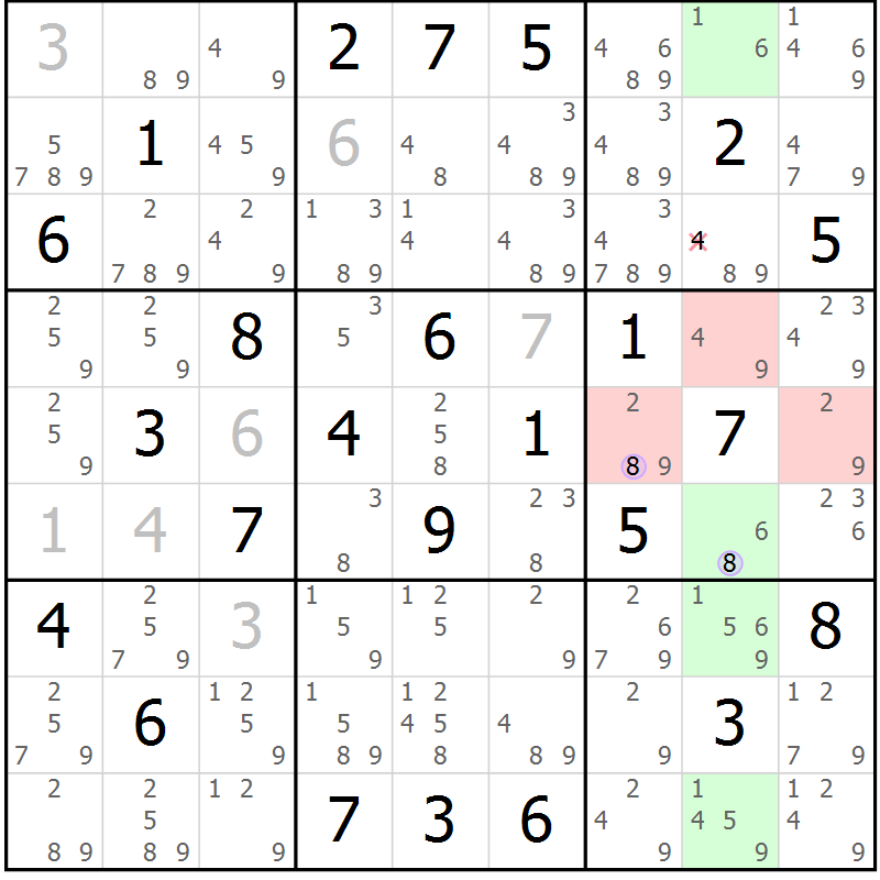 Position des candidats pour la solution de la Gr 47 page 50 du magazine de sudoku Suprême n° 027