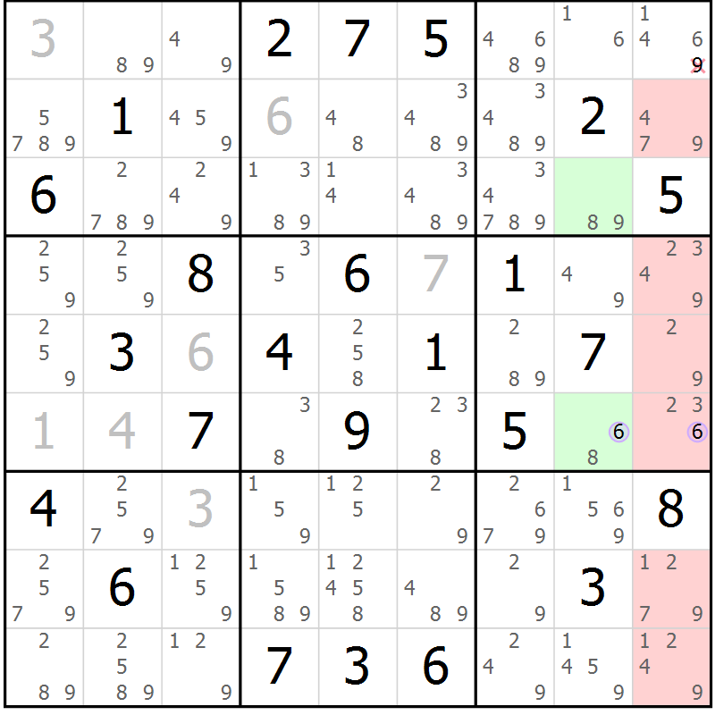 Position des candidats pour la solution de la Gr 47 page 50 du magazine de sudoku Suprême n° 027