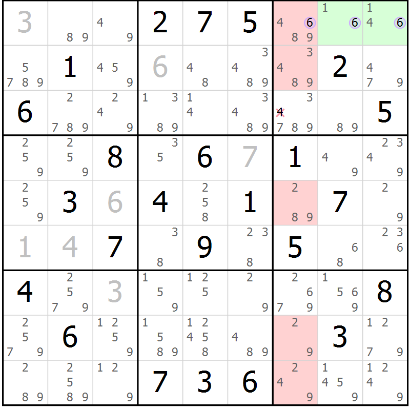 Position des candidats pour la solution de la Gr 47 page 50 du magazine de sudoku Suprême n° 027