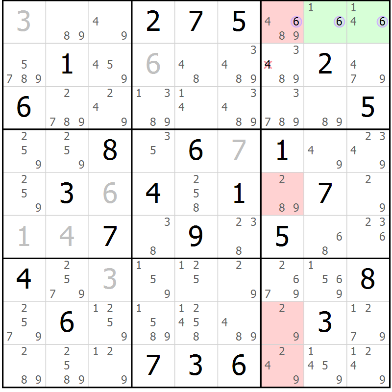 Position des candidats pour la solution de la Gr 47 page 50 du magazine de sudoku Suprême n° 027