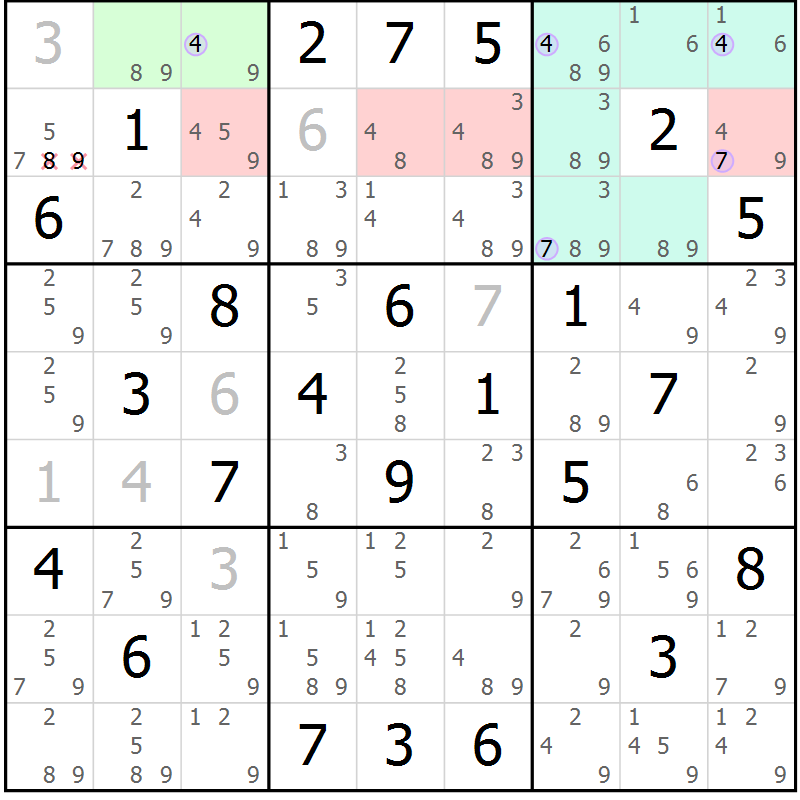 Position des candidats pour la solution de la Gr 47 page 50 du magazine de sudoku Suprême n° 027