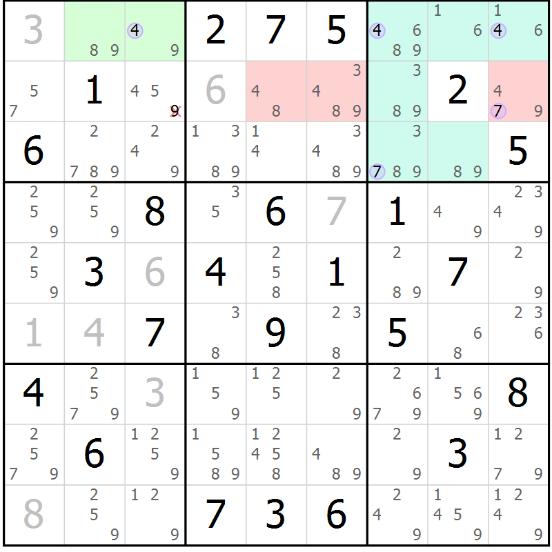Position des candidats pour la solution de la Gr 47 page 50 du magazine de sudoku Suprême n° 027