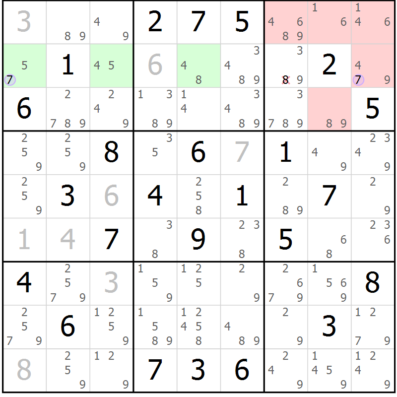 Position des candidats pour la solution de la Gr 47 page 50 du magazine de sudoku Suprême n° 027