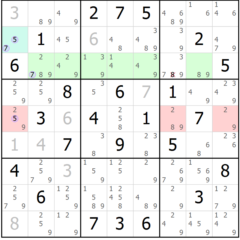 Position des candidats pour la solution de la Gr 47 page 50 du magazine de sudoku Suprême n° 027