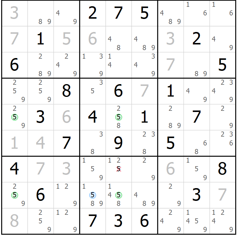Position des candidats pour la solution de la Gr 47 page 50 du magazine de sudoku Suprême n° 027