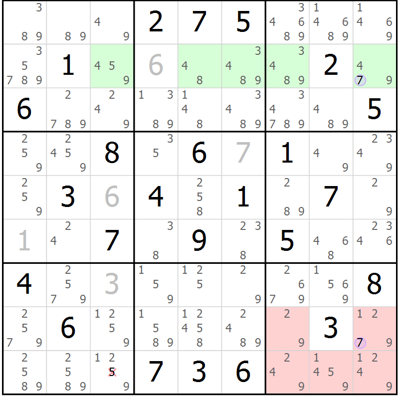 Position des candidats pour la solution de la Gr 47 page 50 du magazine de sudoku Suprême n° 027