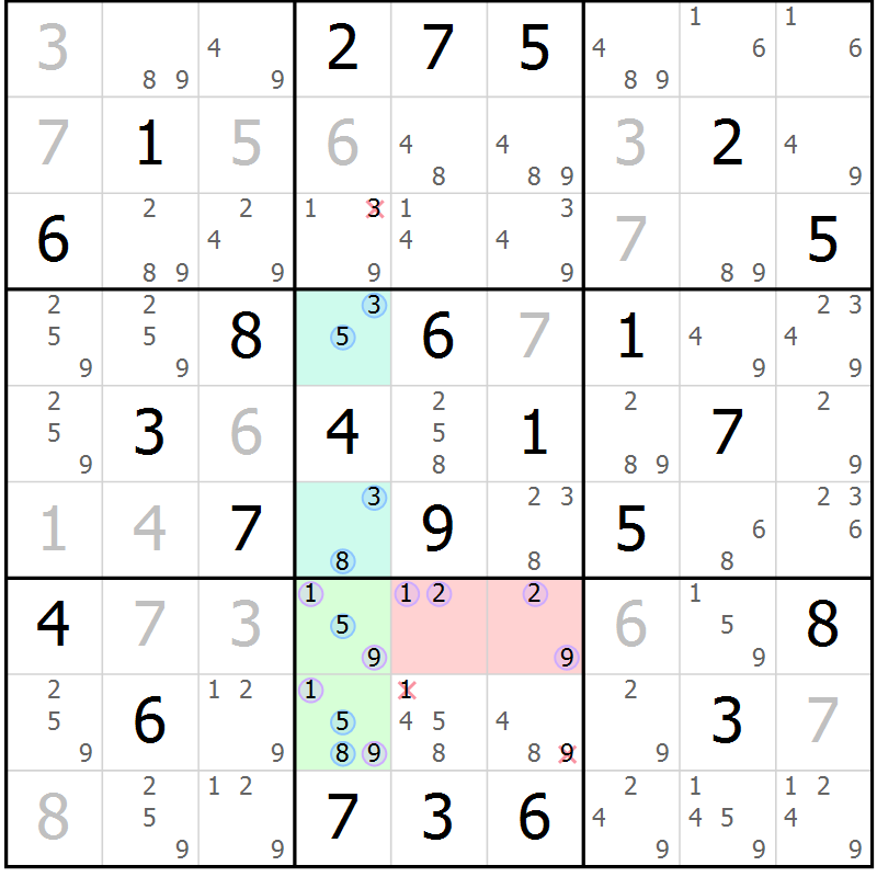 Position des candidats pour la solution de la Gr 47 page 50 du magazine de sudoku Suprême n° 027