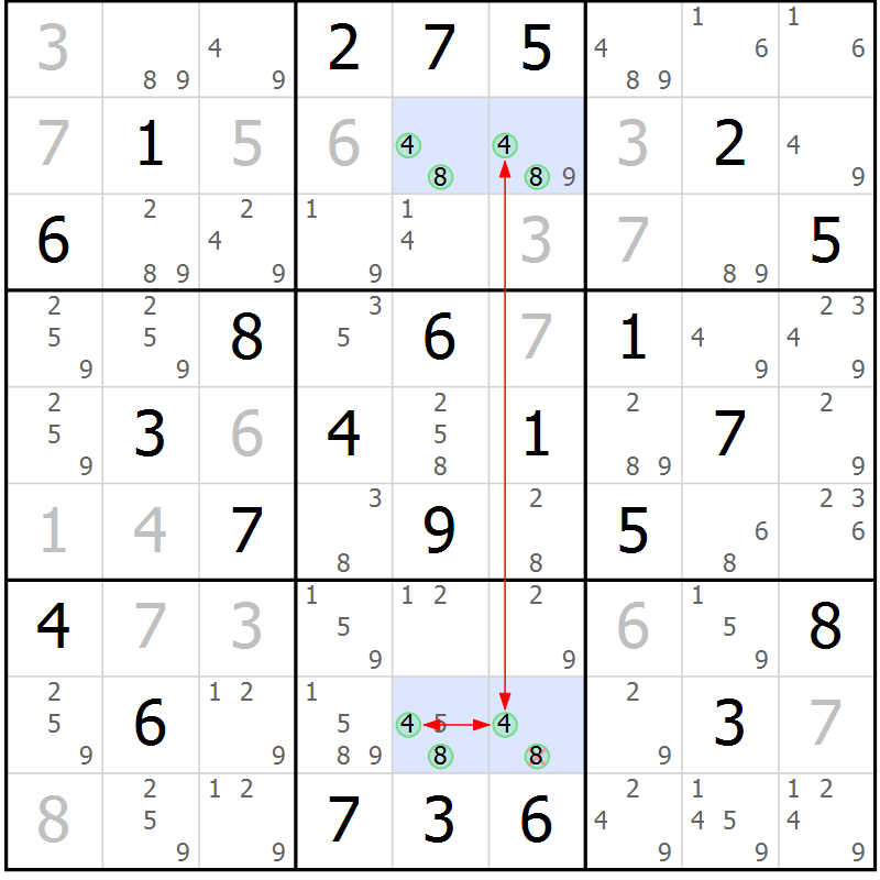 Position des candidats pour la solution de la Gr 47 page 50 du magazine de sudoku Suprême n° 027