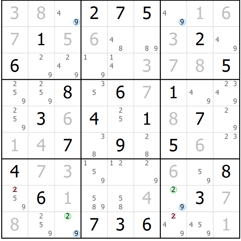 Position des candidats pour la solution de la Gr 47 page 50 du magazine de sudoku Suprême n° 027