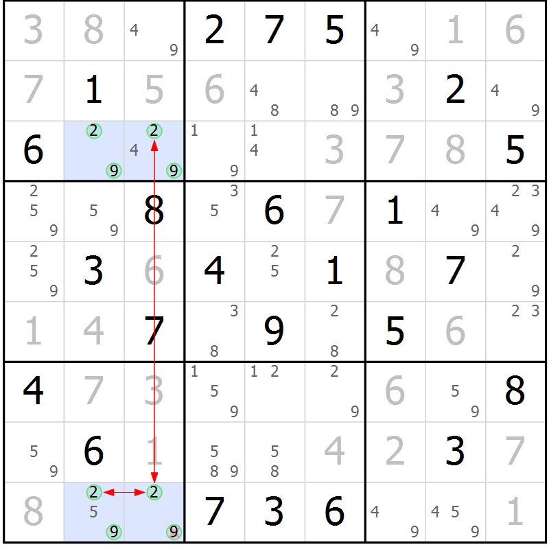 Position des candidats pour la solution de la Gr 47 page 50 du magazine de sudoku Suprême n° 027