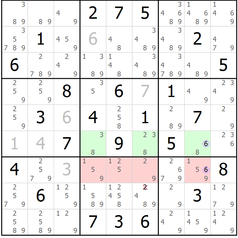 Position des candidats pour la solution de la Gr 47 page 50 du magazine de sudoku Suprême n° 027