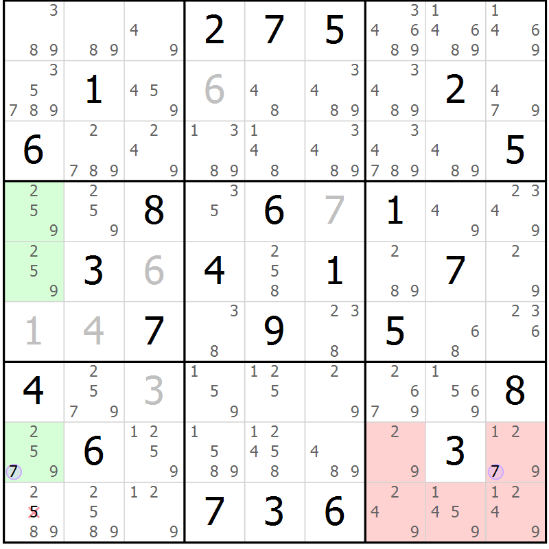 Position des candidats pour la solution de la Gr 47 page 50 du magazine de sudoku Suprême n° 027