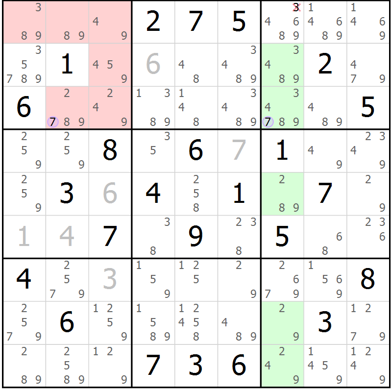 Position des candidats pour la solution de la Gr 47 page 50 du magazine de sudoku Suprême n° 027