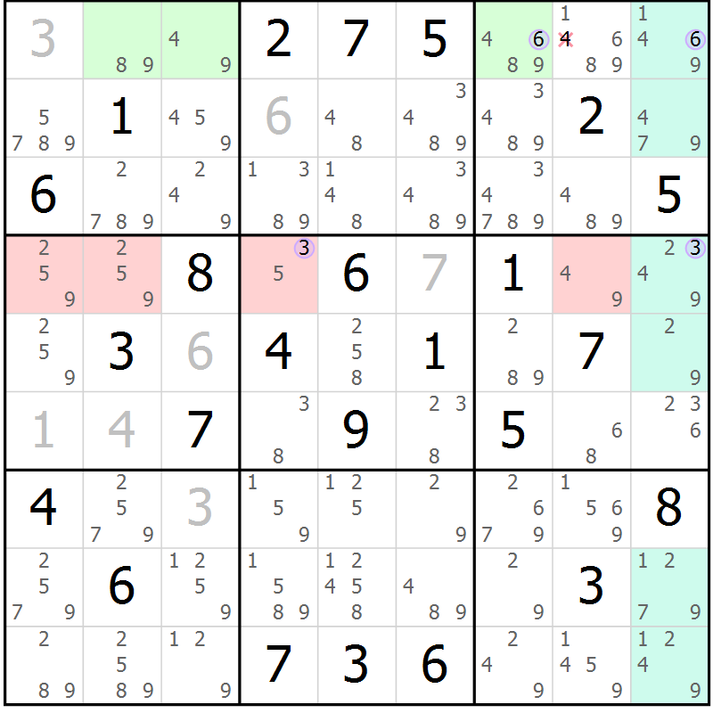 Position des candidats pour la solution de la Gr 47 page 50 du magazine de sudoku Suprême n° 027