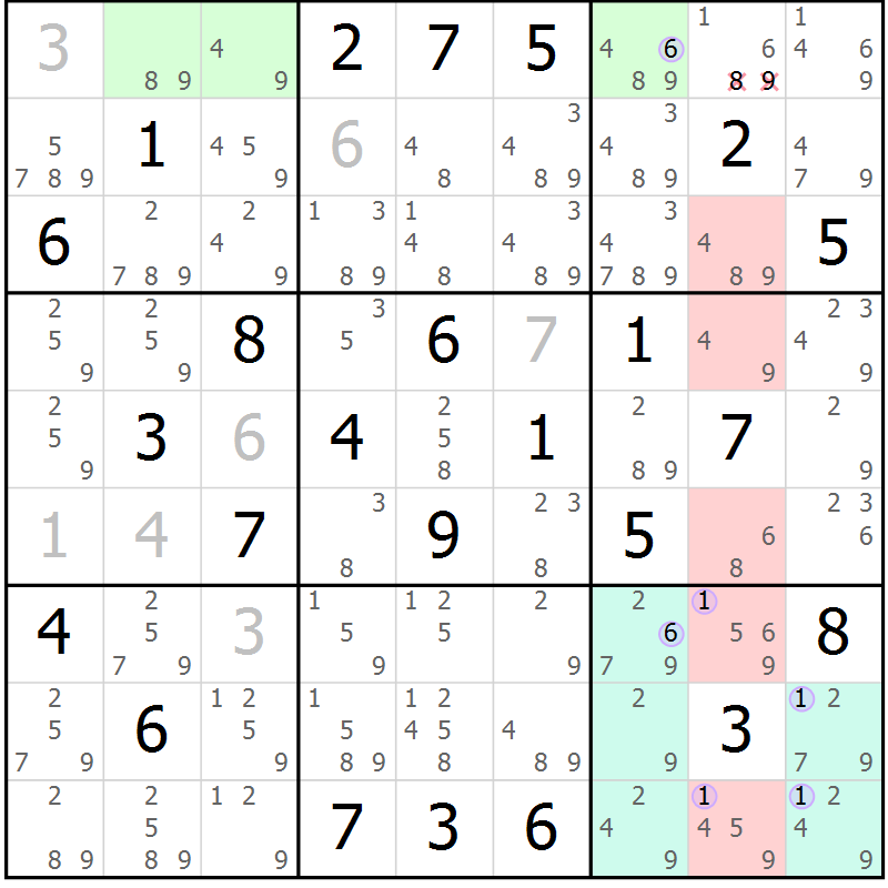 Position des candidats pour la solution de la Gr 47 page 50 du magazine de sudoku Suprême n° 027