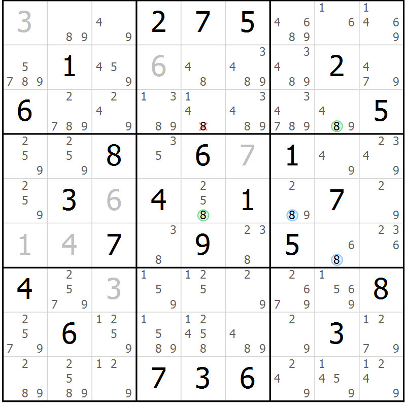 Position des candidats pour la solution de la Gr 47 page 50 du magazine de sudoku Suprême n° 027