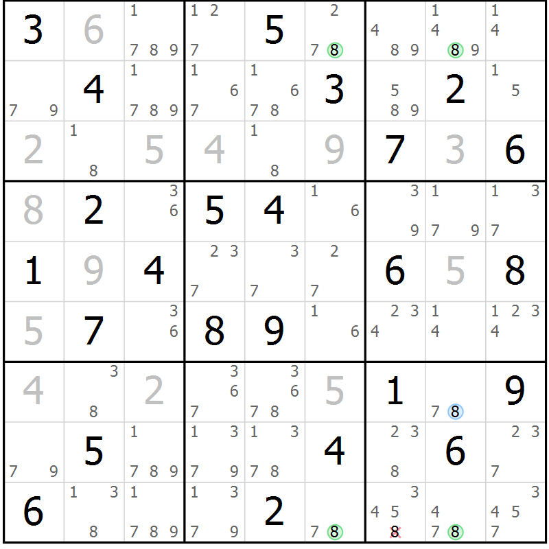 Position des candidats pour la solution de la Gr 48 page 51 du magazine de sudoku Suprême n° 027