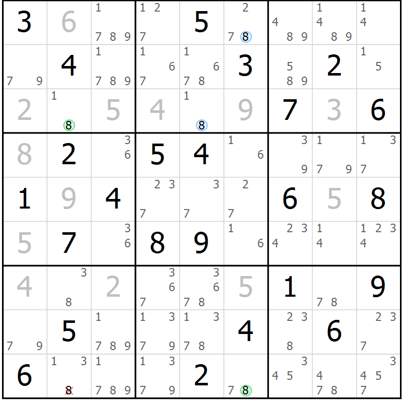 Position des candidats pour la solution de la Gr 48 page 51 du magazine de sudoku Suprême n° 027