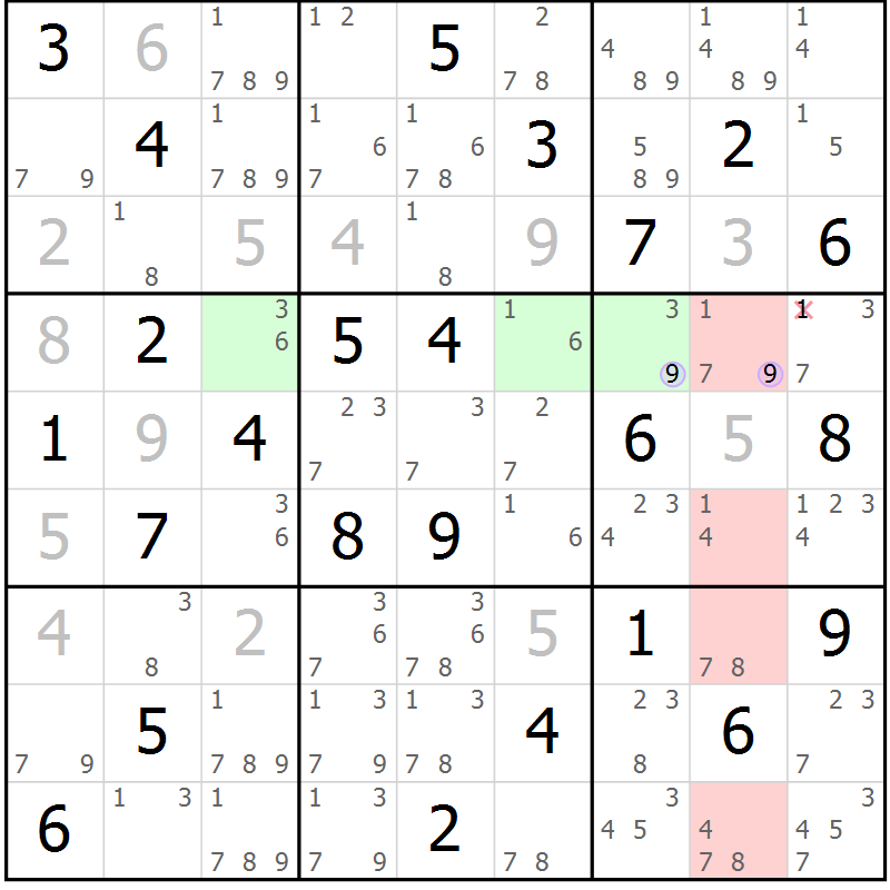 Position des candidats pour la solution de la Gr 48 page 51 du magazine de sudoku Suprême n° 027