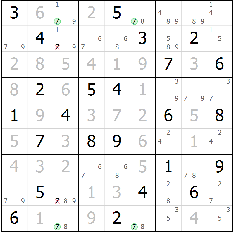 Position des candidats pour la solution de la Gr 48 page 51 du magazine de sudoku Suprême n° 027