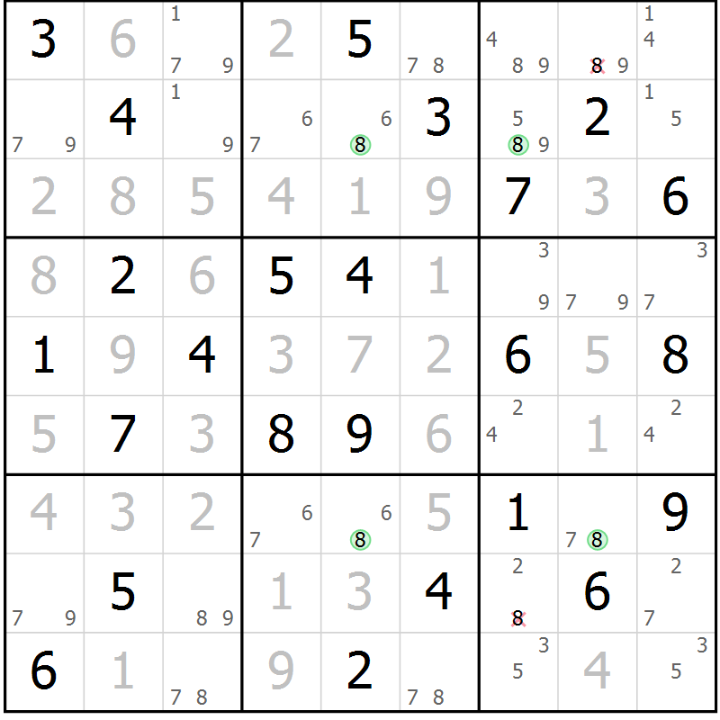 Position des candidats pour la solution de la Gr 48 page 51 du magazine de sudoku Suprême n° 027