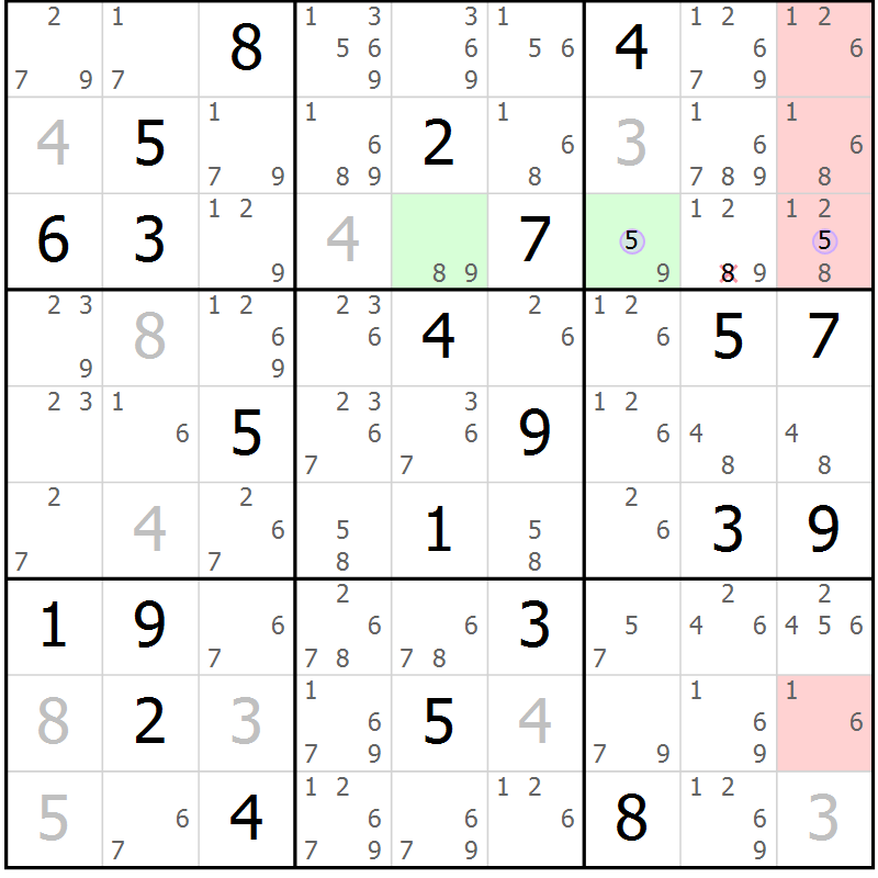 Position des candidats pour la solution de la Gr 49 page 52 du magazine de sudoku Suprême n° 027