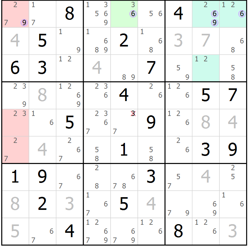 Position des candidats pour la solution de la Gr 49 page 52 du magazine de sudoku Suprême n° 027