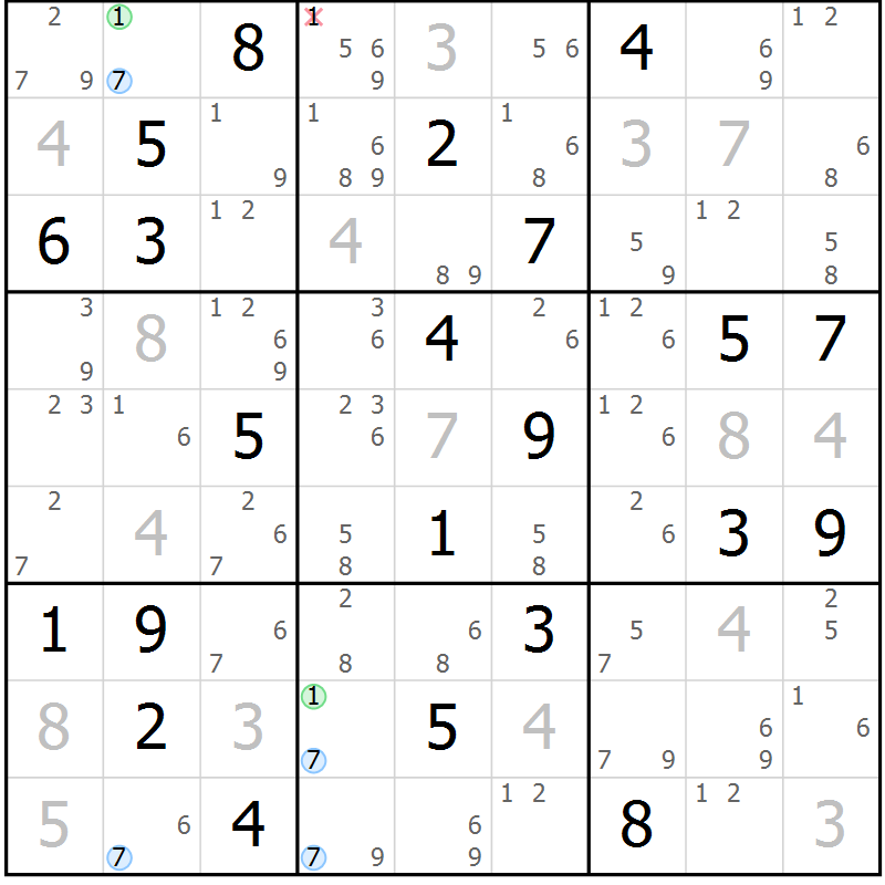 Position des candidats pour la solution de la Gr 49 page 52 du magazine de sudoku Suprême n° 027