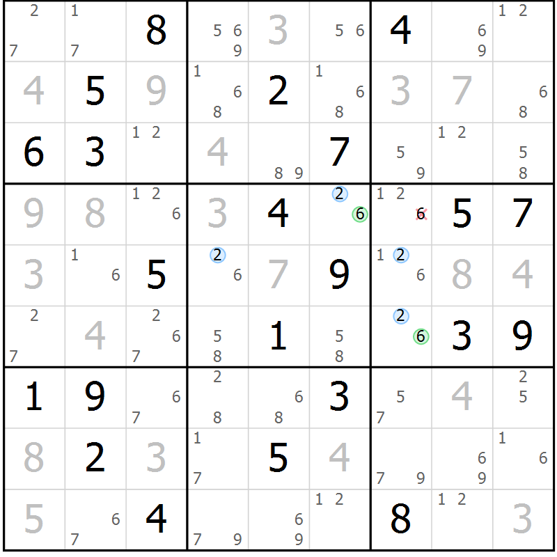 Position des candidats pour la solution de la Gr 49 page 52 du magazine de sudoku Suprême n° 027
