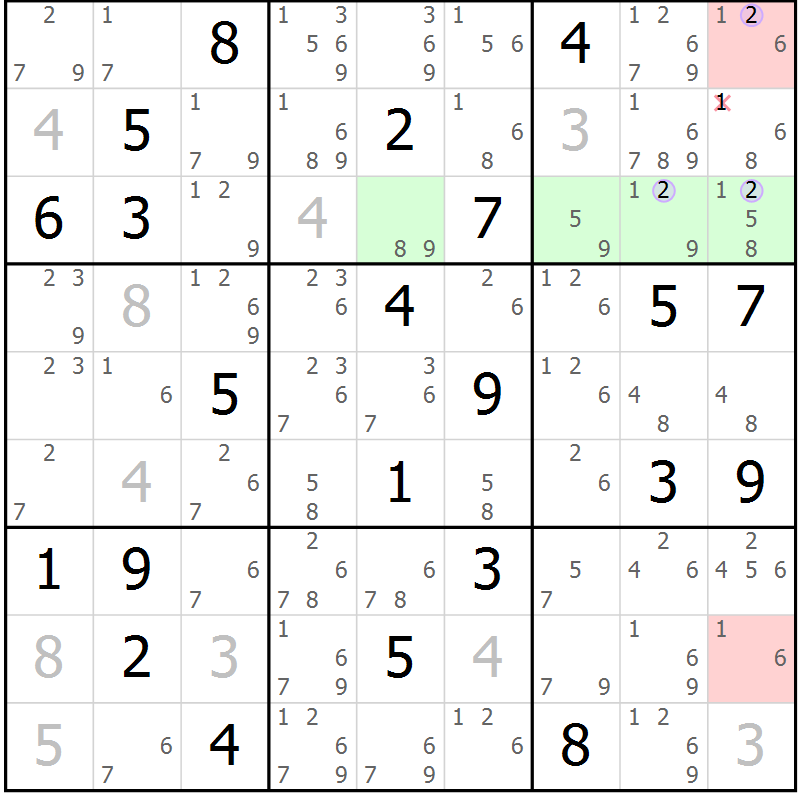 Position des candidats pour la solution de la Gr 49 page 52 du magazine de sudoku Suprême n° 027