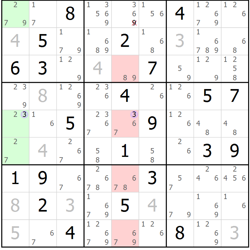 Position des candidats pour la solution de la Gr 49 page 52 du magazine de sudoku Suprême n° 027
